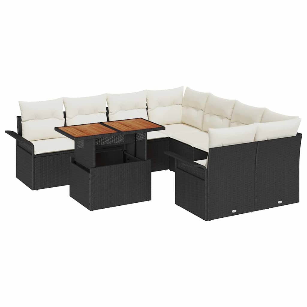 Ensemble de canapé de jardin 9 pcs Noir Poly rotin - XIOS
