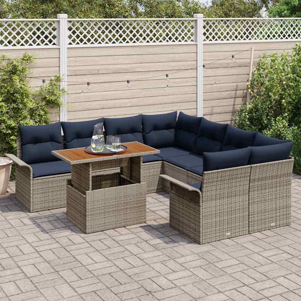 Ensemble de canapé de jardin 9 pcs Gris Poly rotin - XIOS