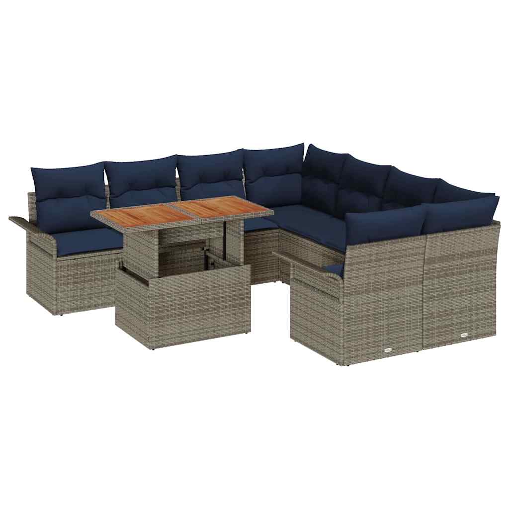 Ensemble de canapé de jardin 9 pcs Gris Poly rotin - XIOS