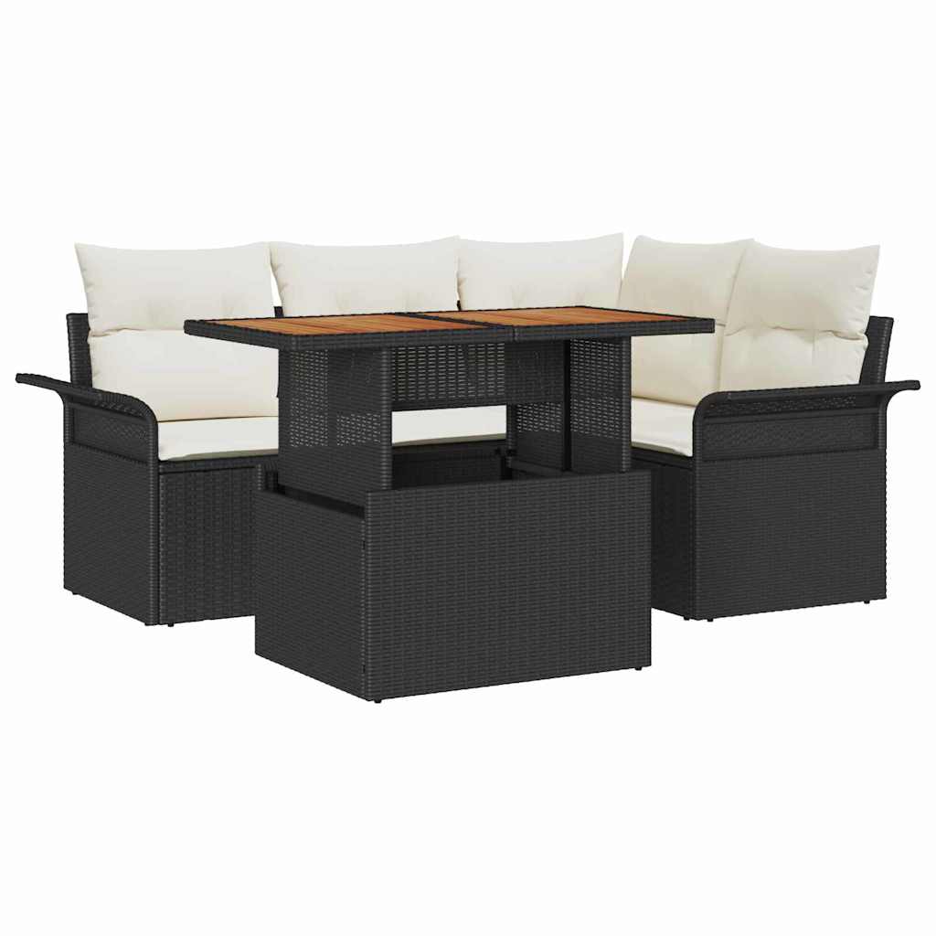 Ensemble de canapé de jardin 5 pc Noir Poly rotin