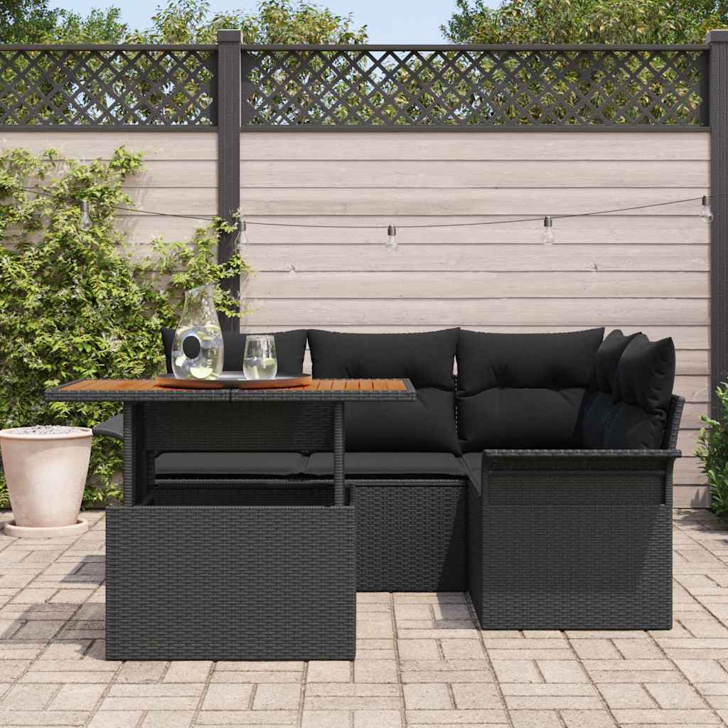 Ensemble de canapé de jardin 5 pcs Noir Poly rotin - XIOS