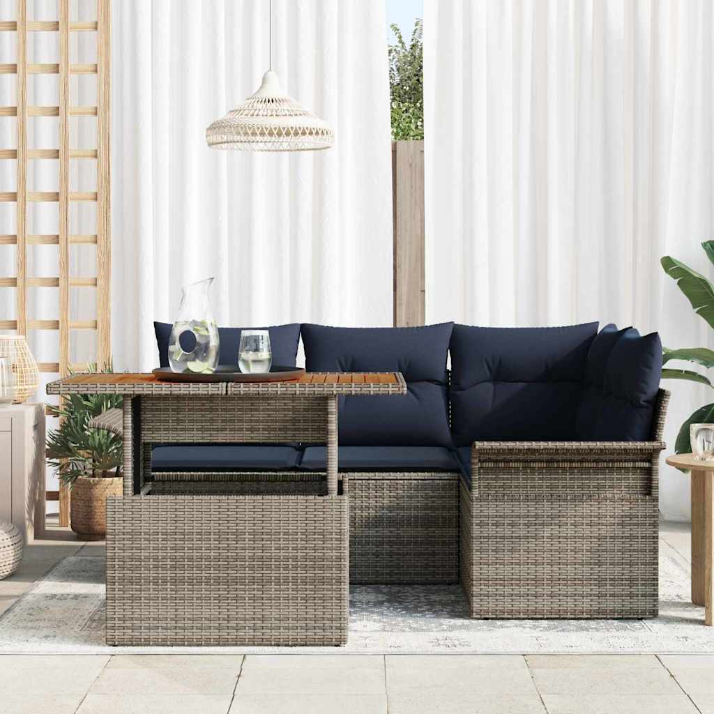 Ensemble de canapé de jardin 5 pcs Gris Poly rotin - XIOS