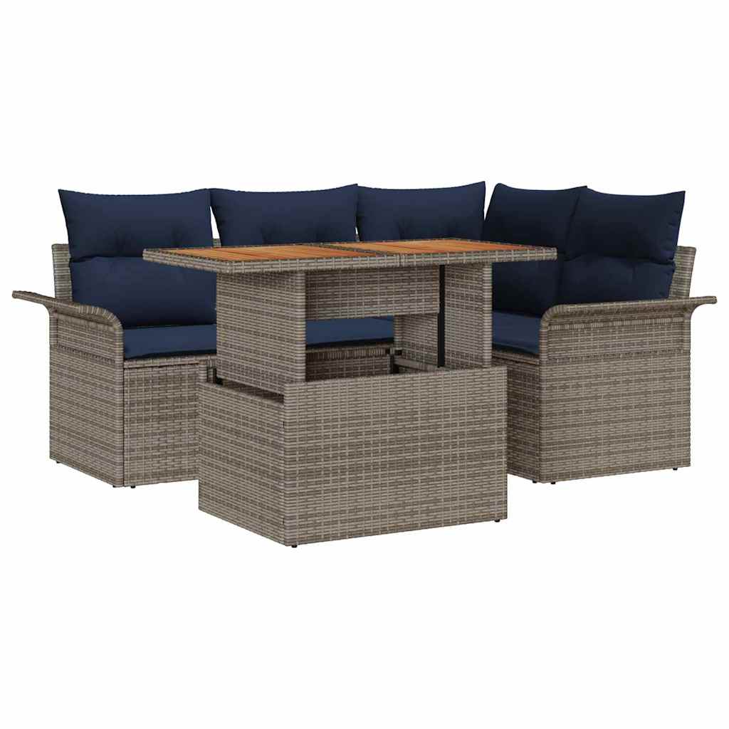 Ensemble de canapé de jardin 5 pcs Gris Poly rotin - XIOS