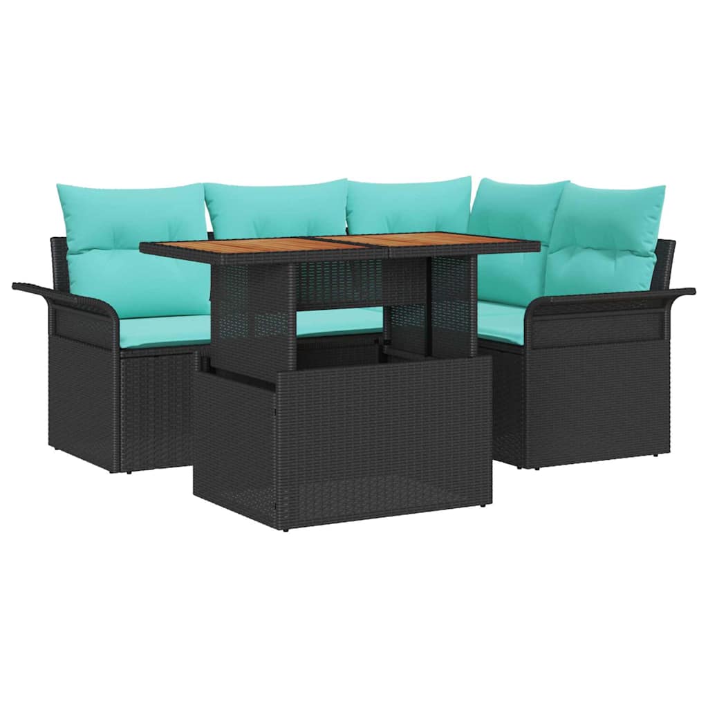 Ensemble de canapé de jardin 5 pcs Noir Poly rotin - XIOS