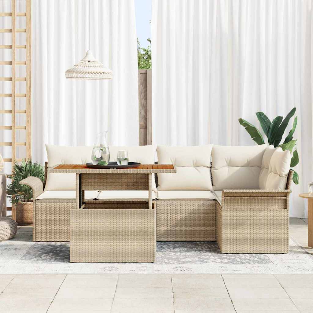 Ensemble de canapé de jardin 6 pc Beige Poly rotin