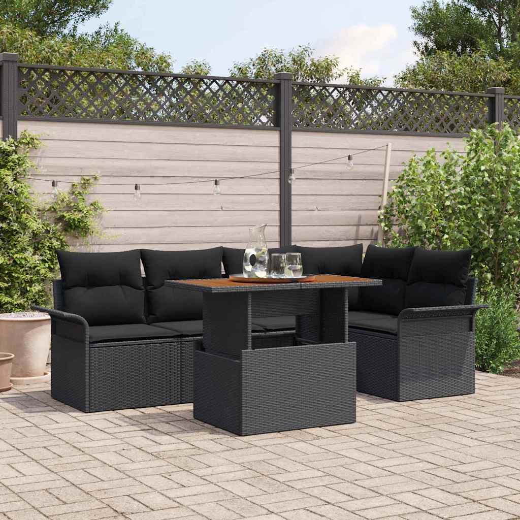 Ensemble de canapé de jardin 6 pcs Noir Poly rotin - XIOS