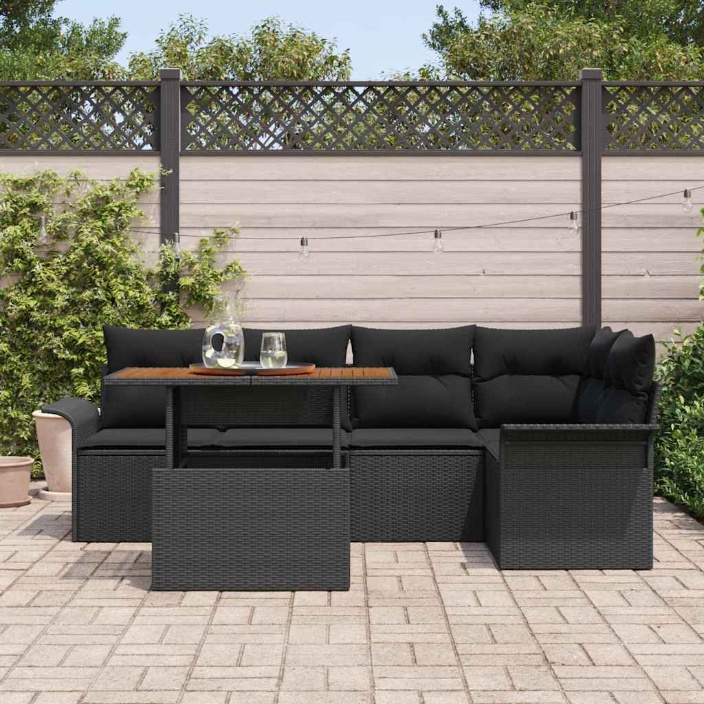 Ensemble de canapé de jardin 6 pcs Noir Poly rotin - XIOS