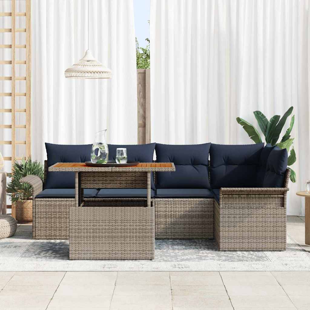 Ensemble de canapé de jardin 6 pcs Gris Poly rotin - XIOS