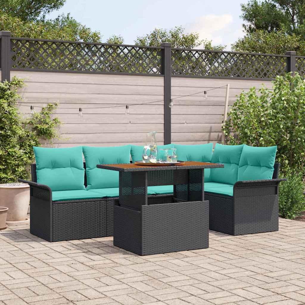 Ensemble de canapé de jardin 6 pcs Noir Poly rotin - XIOS