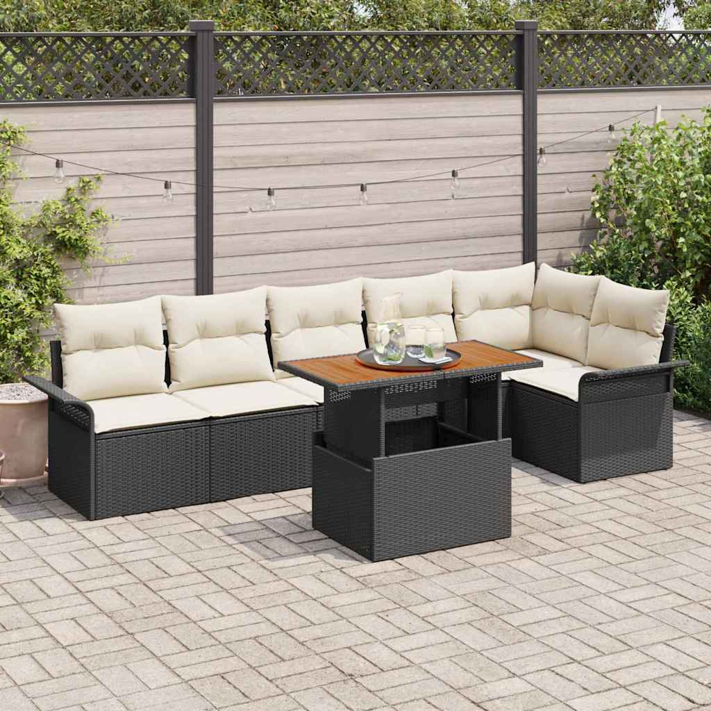 Ensemble de canapé de jardin 7 pcs Noir Poly rotin - XIOS