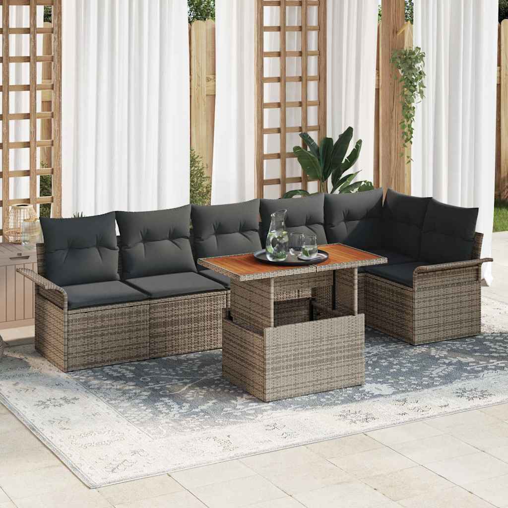 Ensemble de canapé de jardin 7 pc Gris Poly rotin