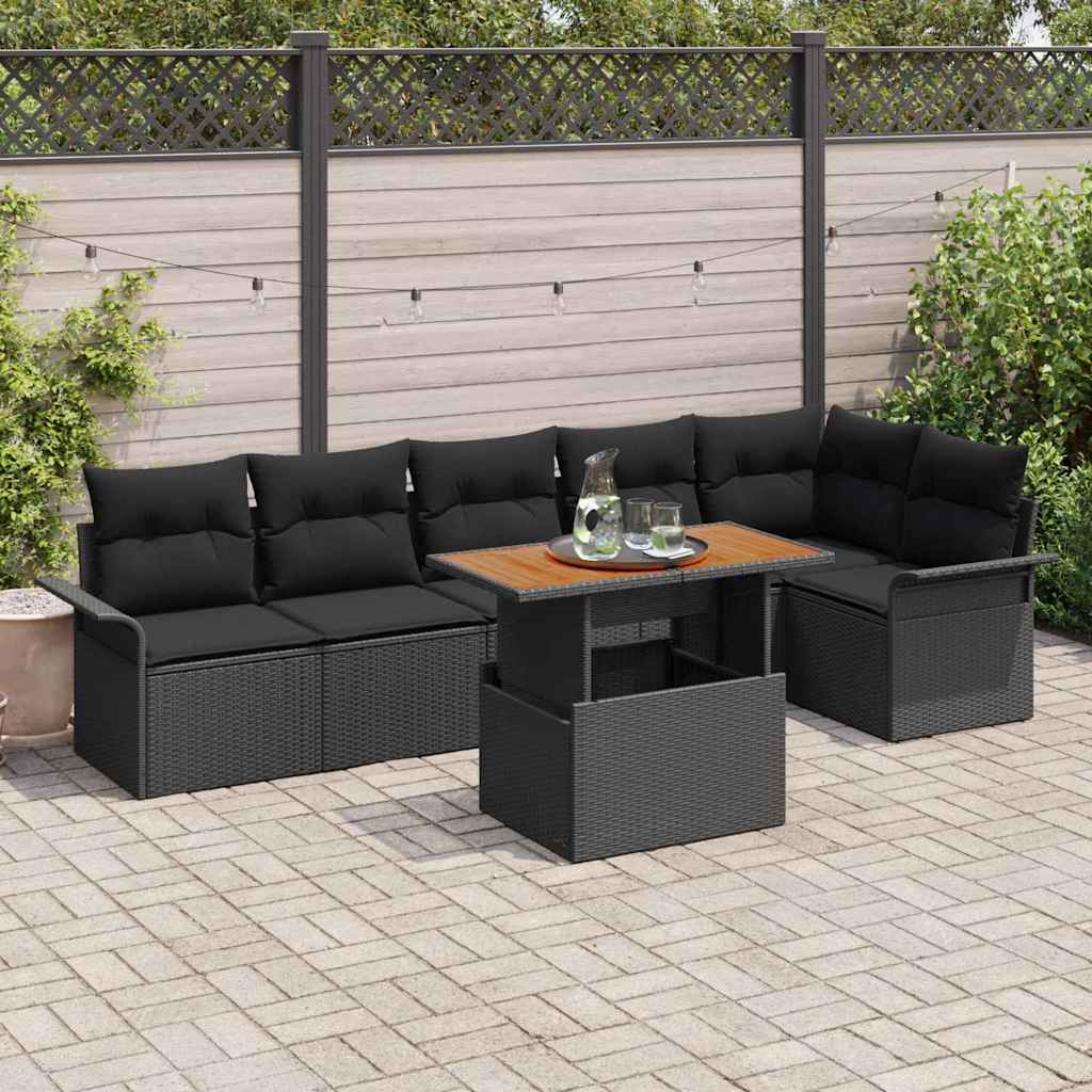 Ensemble de canapé de jardin 7 pcs Noir Poly rotin - XIOS