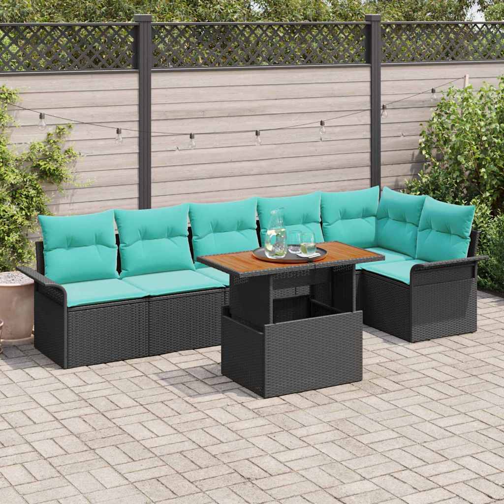 Ensemble de canapé de jardin 7 pcs Noir Poly rotin - XIOS