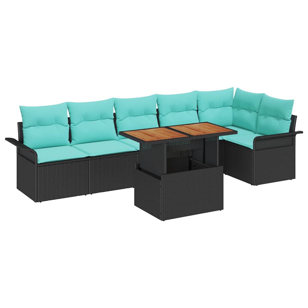 Ensemble de canapé de jardin 7 pcs Noir Poly rotin - XIOS