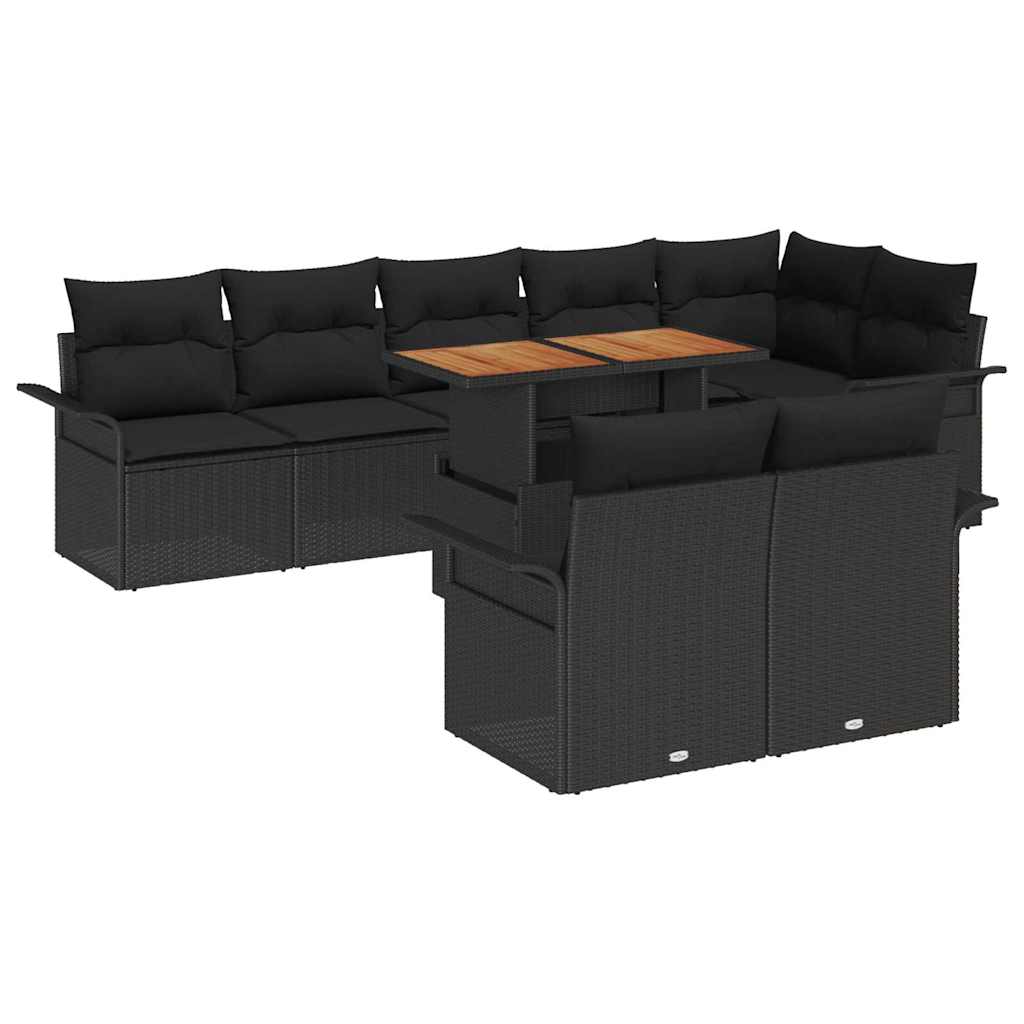 Ensemble de canapé de jardin 9 pcs Noir Poly rotin