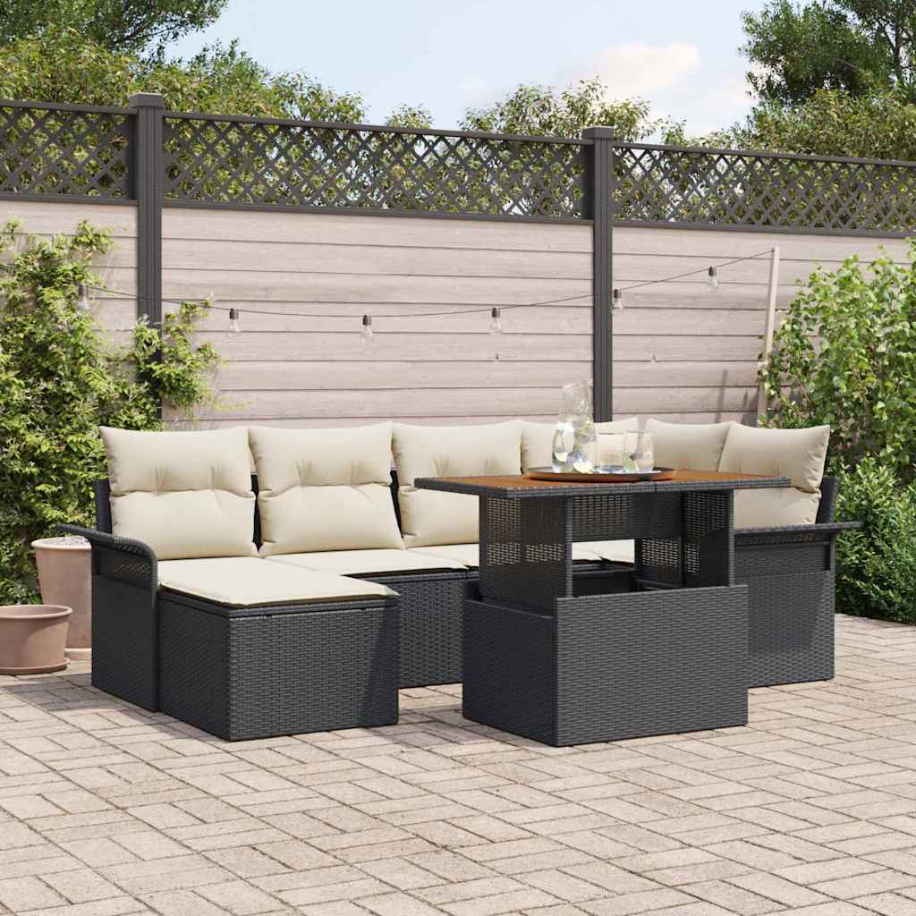 Ensemble de canapé de jardin 7 pcs Noir Poly rotin - XIOS