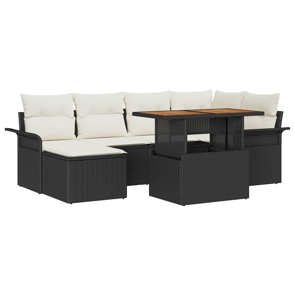 Ensemble de canapé de jardin 7 pcs Noir Poly rotin - XIOS