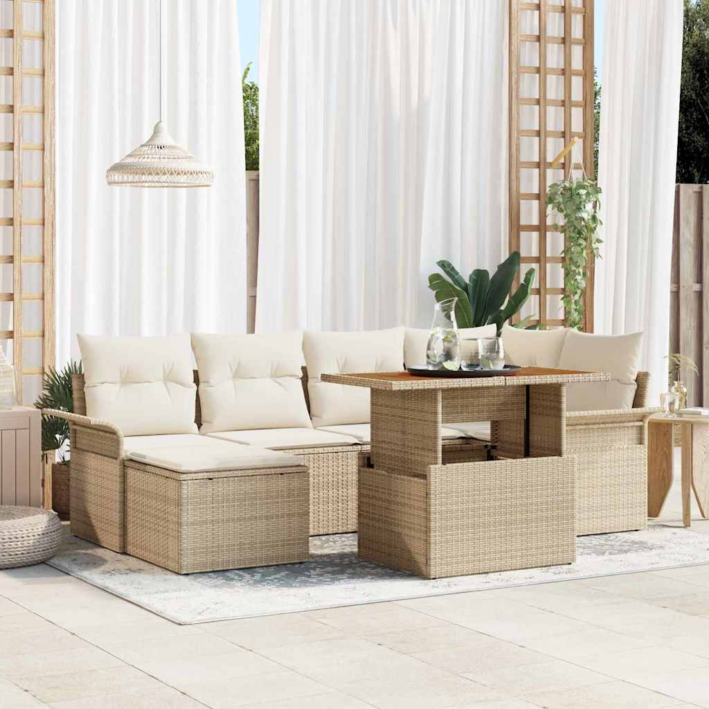 Ensemble de canapé de jardin 7 pc Beige Poly rotin