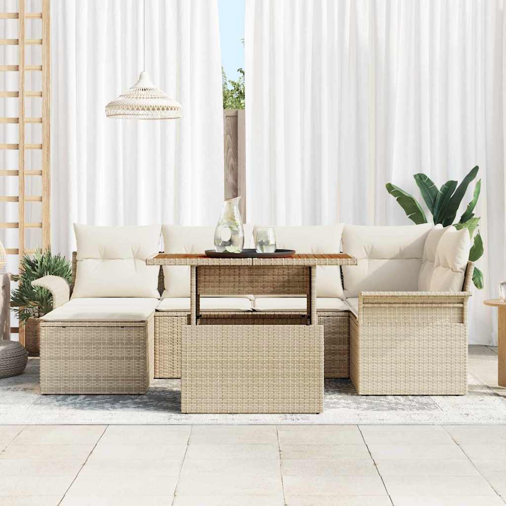Ensemble de canapé de jardin 7 pc Beige Poly rotin