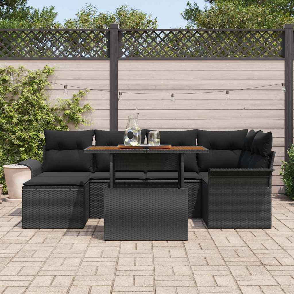 Ensemble de canapé de jardin 7 pcs Noir Poly rotin - XIOS