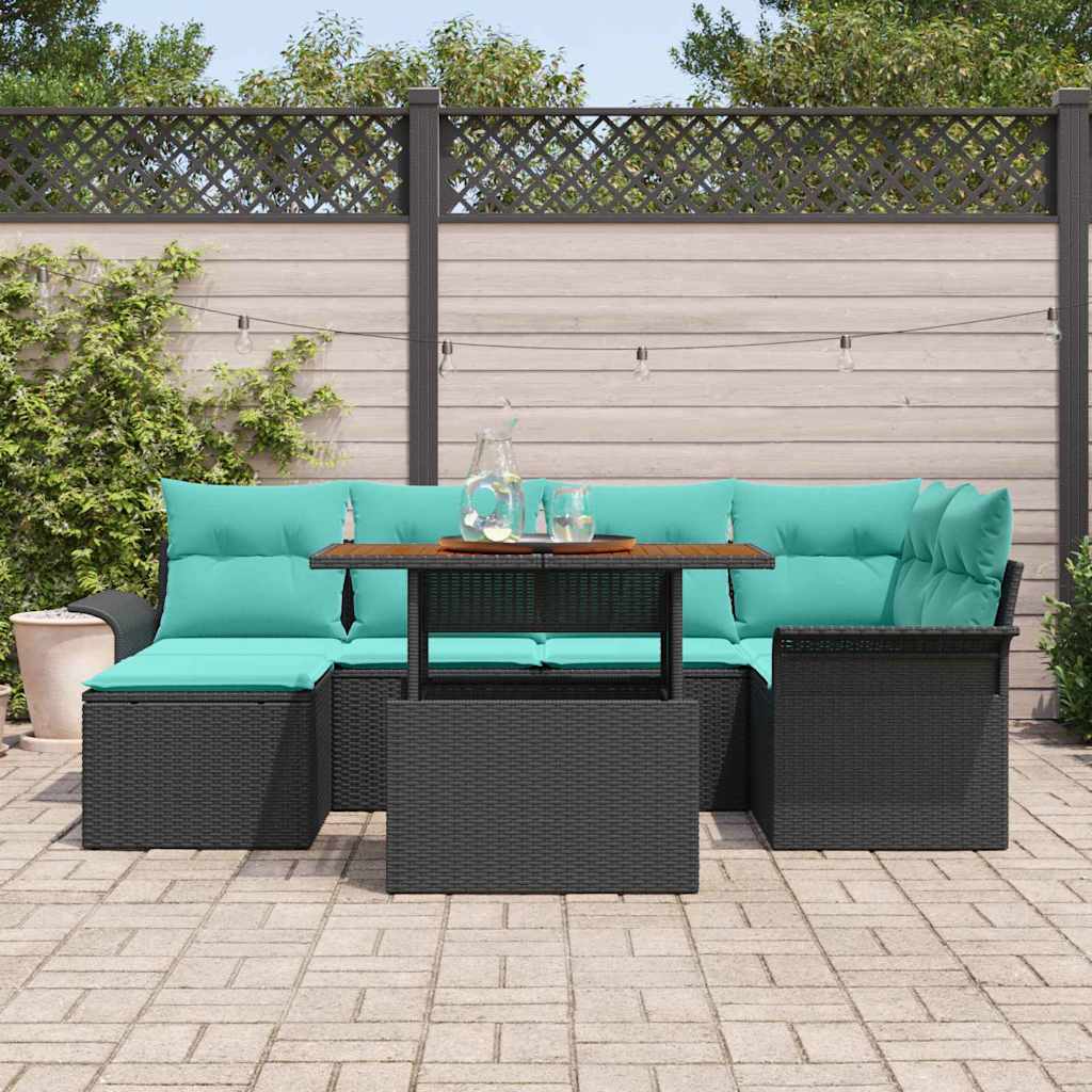 Ensemble de canapé de jardin 7 pcs Noir Poly rotin - XIOS