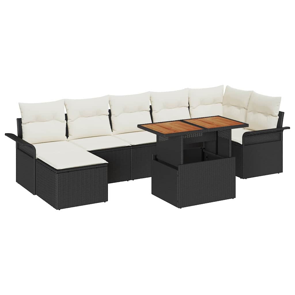 Ensemble de canapé de jardin 8 pc Noir Poly rotin