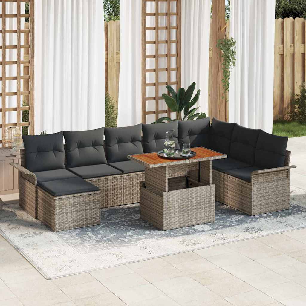 Ensemble de canapé de jardin 9 pcs Gris Poly rotin - XIOS