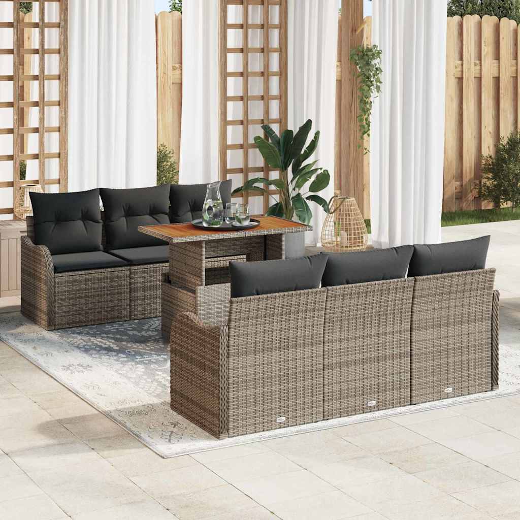 Ensemble de canapé de jardin 7 pcs Gris Poly rotin - XIOS