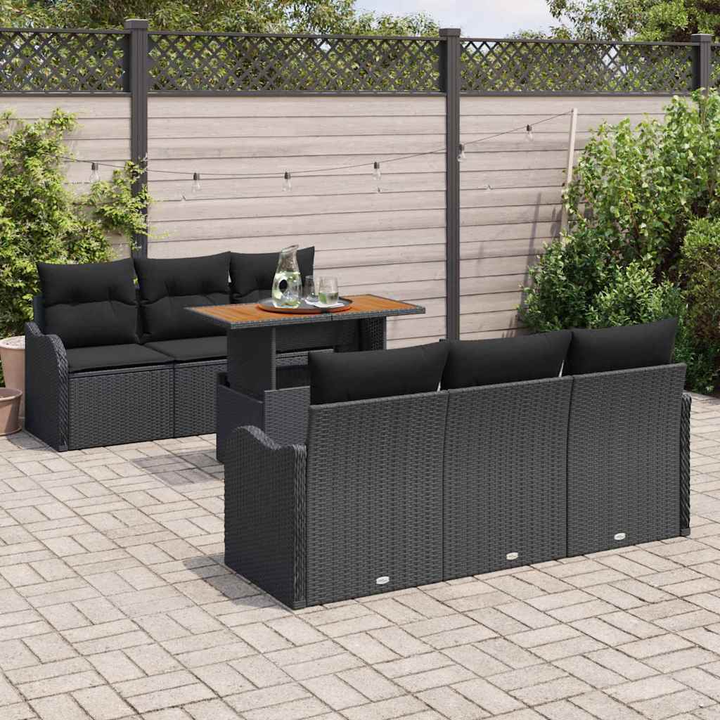 Ensemble de canapé de jardin 7 pcs Noir Poly rotin - XIOS