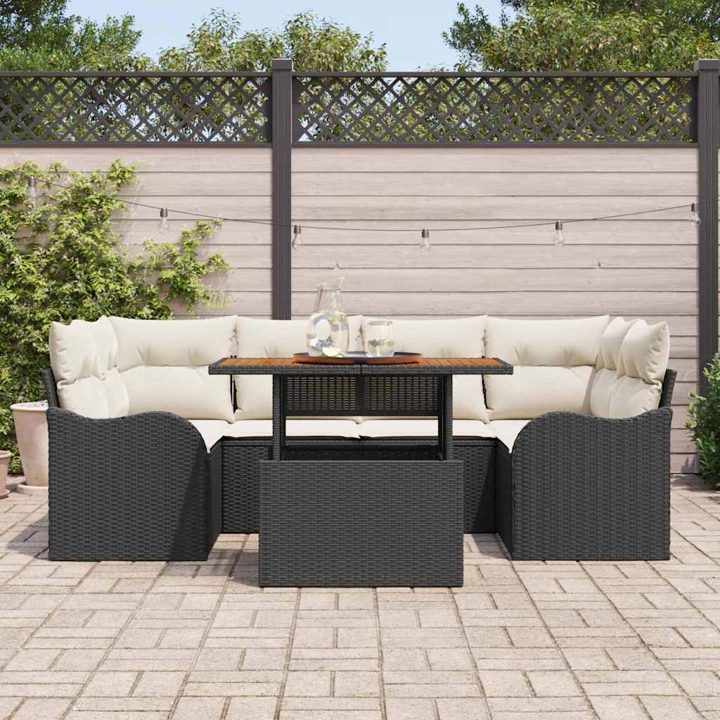 Ensemble de canapé de jardin 7 pcs Noir Poly rotin - XIOS