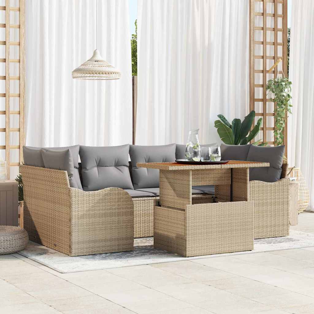 Ensemble de canapé de jardin 7 pcs Beige Poly rotin - XIOS