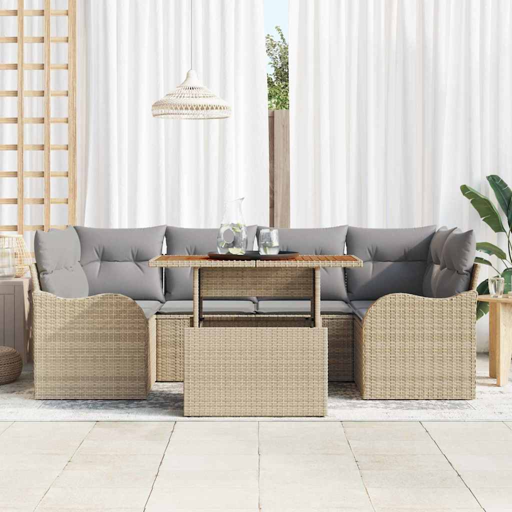 Ensemble de canapé de jardin 7 pcs Beige Poly rotin - XIOS