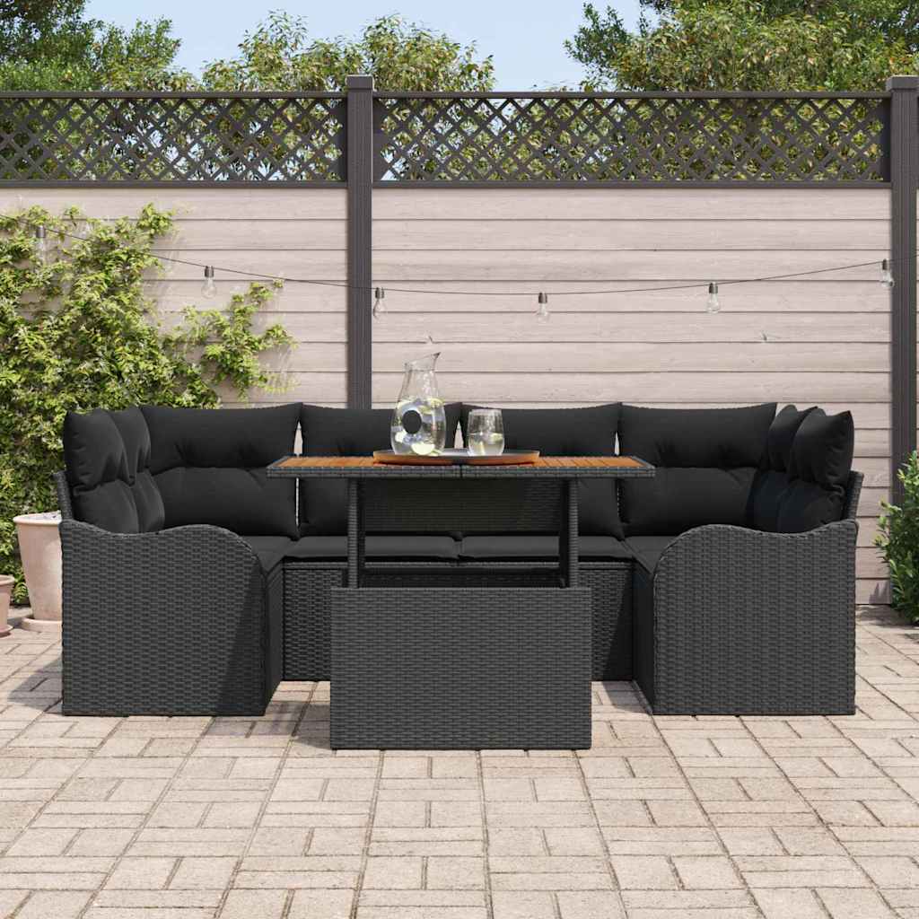 Ensemble de canapé de jardin 7 pcs Noir Poly rotin - XIOS