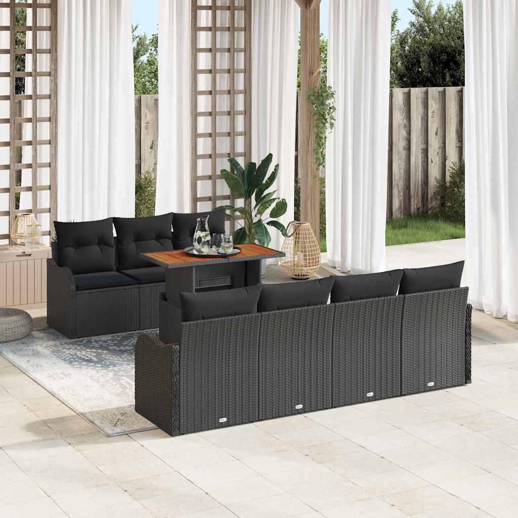 Ensemble de canapé de jardin 8 pcs Noir Poly rotin - XIOS