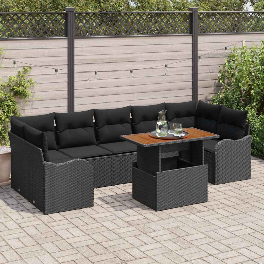 Ensemble de canapé de jardin 8 pcs Noir Poly rotin - XIOS