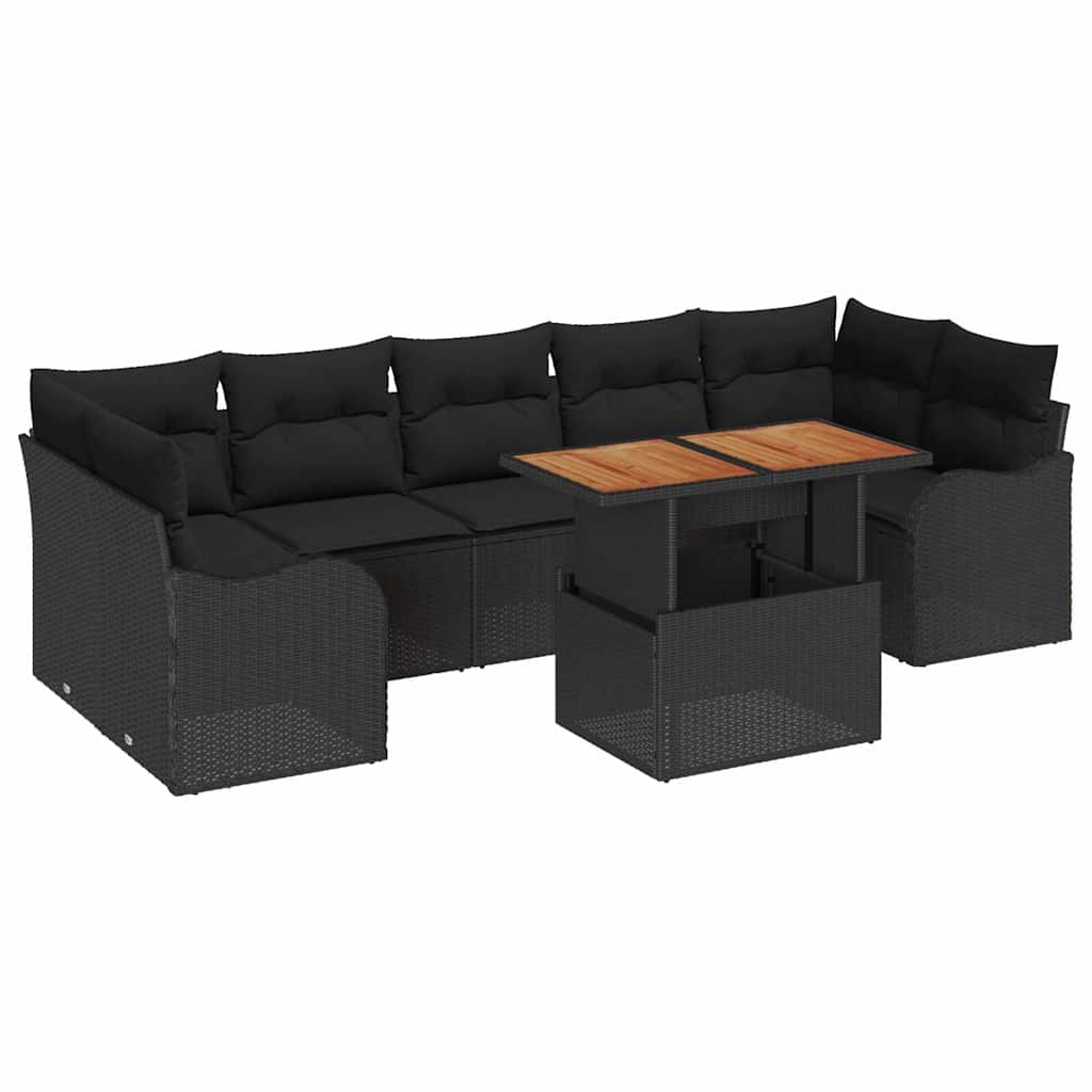 Ensemble de canapé de jardin 8 pcs Noir Poly rotin - XIOS