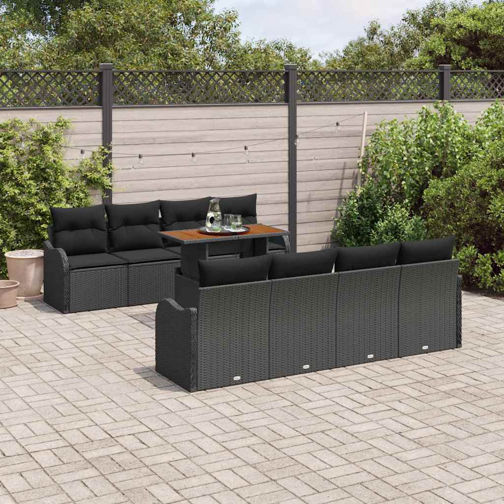 Ensemble de canapé de jardin 9 pcs Noir Poly rotin - XIOS