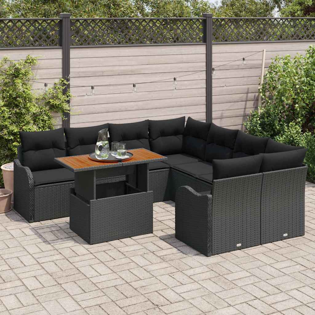 Ensemble de canapé de jardin 9 pcs Noir Poly rotin - XIOS