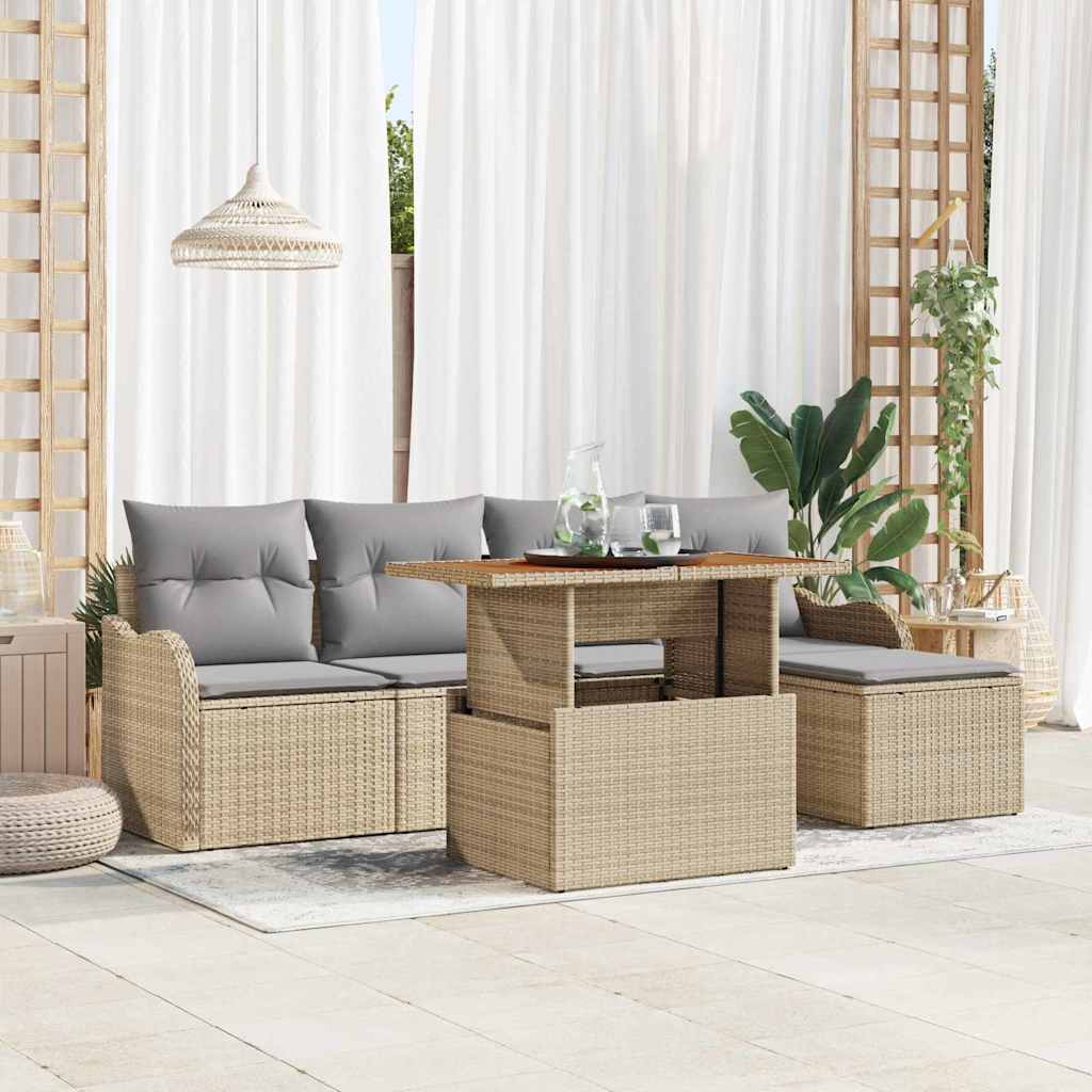 Ensemble de canapé de jardin 6 pcs Beige Poly rotin - XIOS