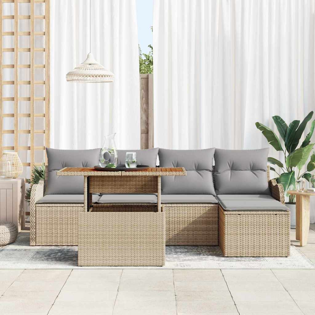 Ensemble de canapé de jardin 6 pcs Beige Poly rotin - XIOS