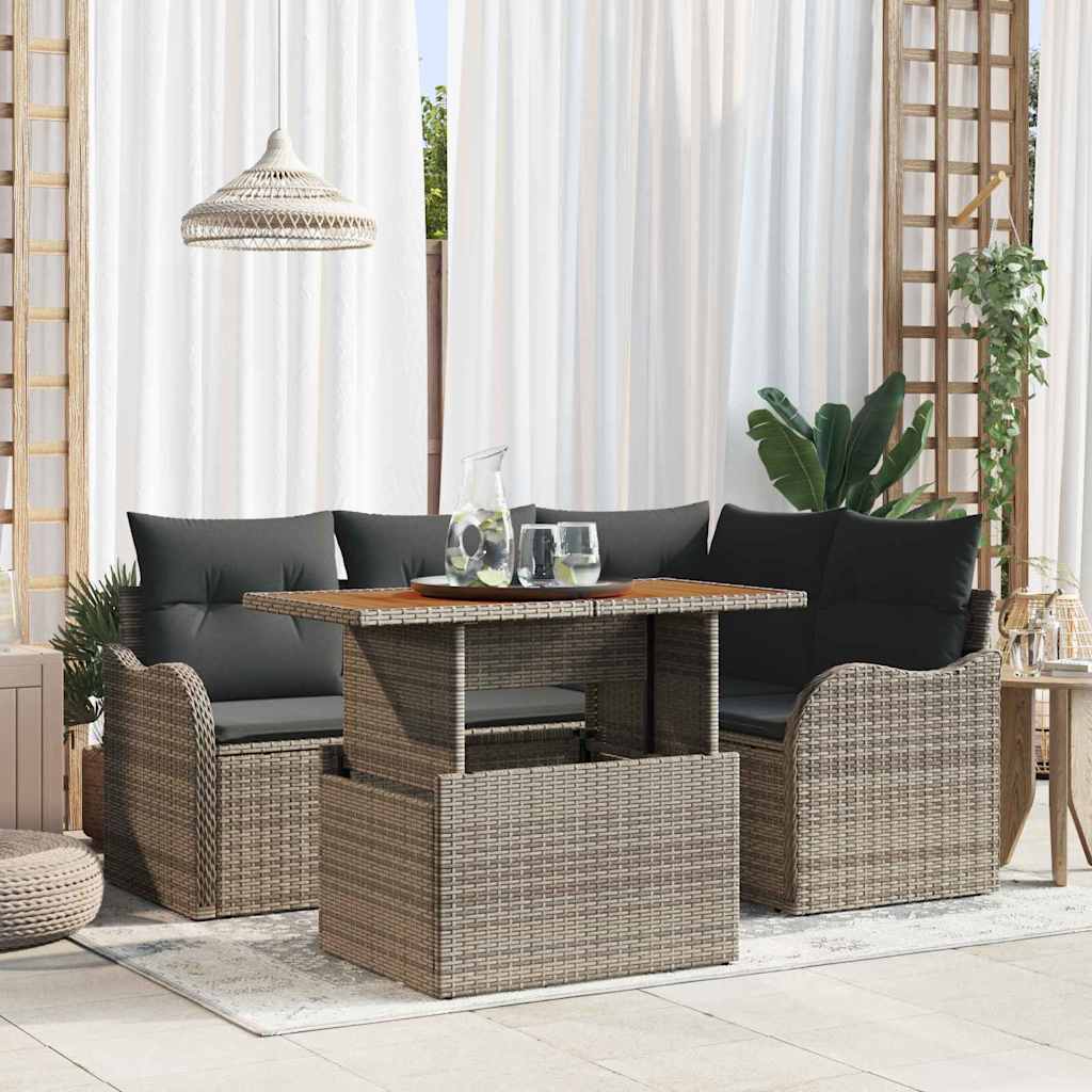 Ensemble de canapé de jardin 5 pcs Gris Poly rotin - XIOS
