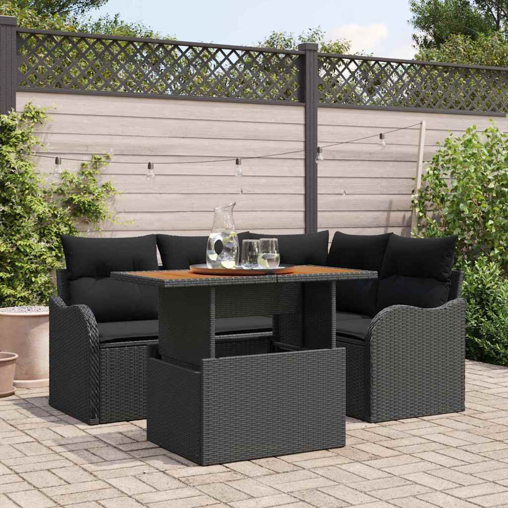 Ensemble de canapé de jardin 5 pcs Noir Poly rotin - XIOS