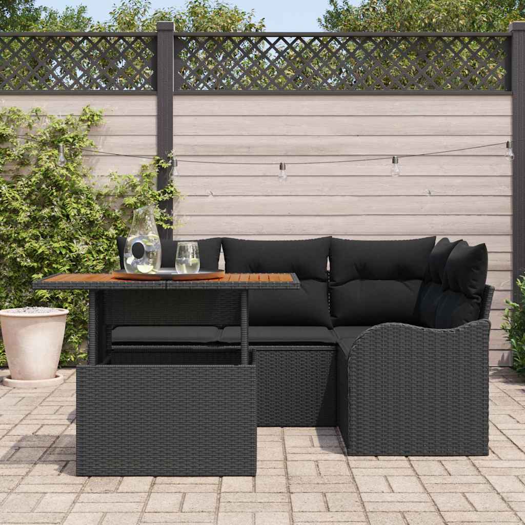 Ensemble de canapé de jardin 5 pcs Noir Poly rotin - XIOS