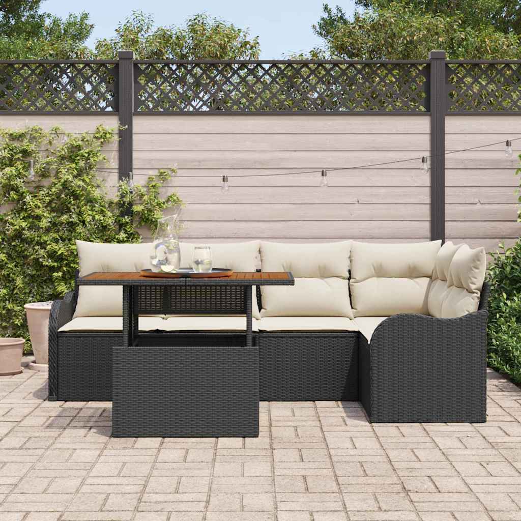 Ensemble de canapé de jardin 6 pcs Noir Poly rotin - XIOS