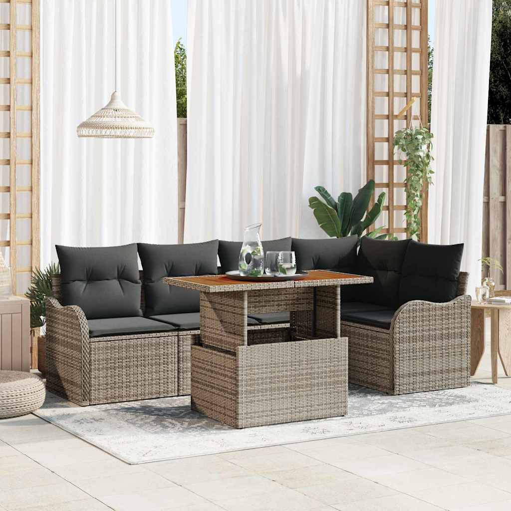 Ensemble de canapé de jardin 6 pc Gris Poly rotin