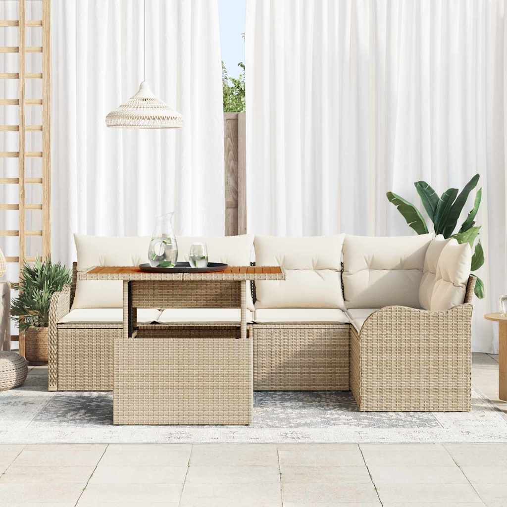 Ensemble de canapé de jardin 6 pc Beige Poly rotin