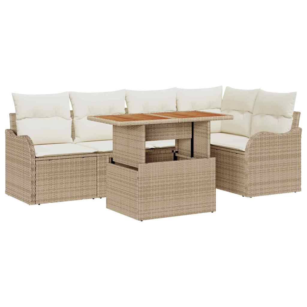 Ensemble de canapé de jardin 6 pc Beige Poly rotin