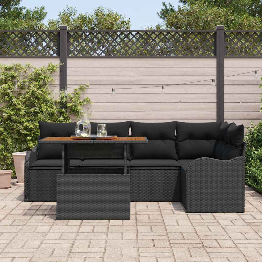 Ensemble de canapé de jardin 6 pcs Noir Poly rotin - XIOS