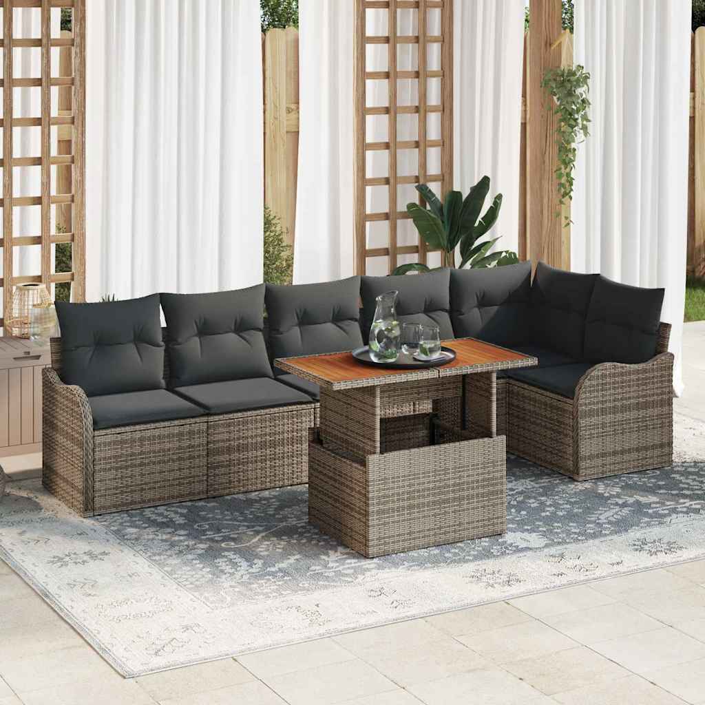Ensemble de canapé de jardin 7 pc Gris Poly rotin