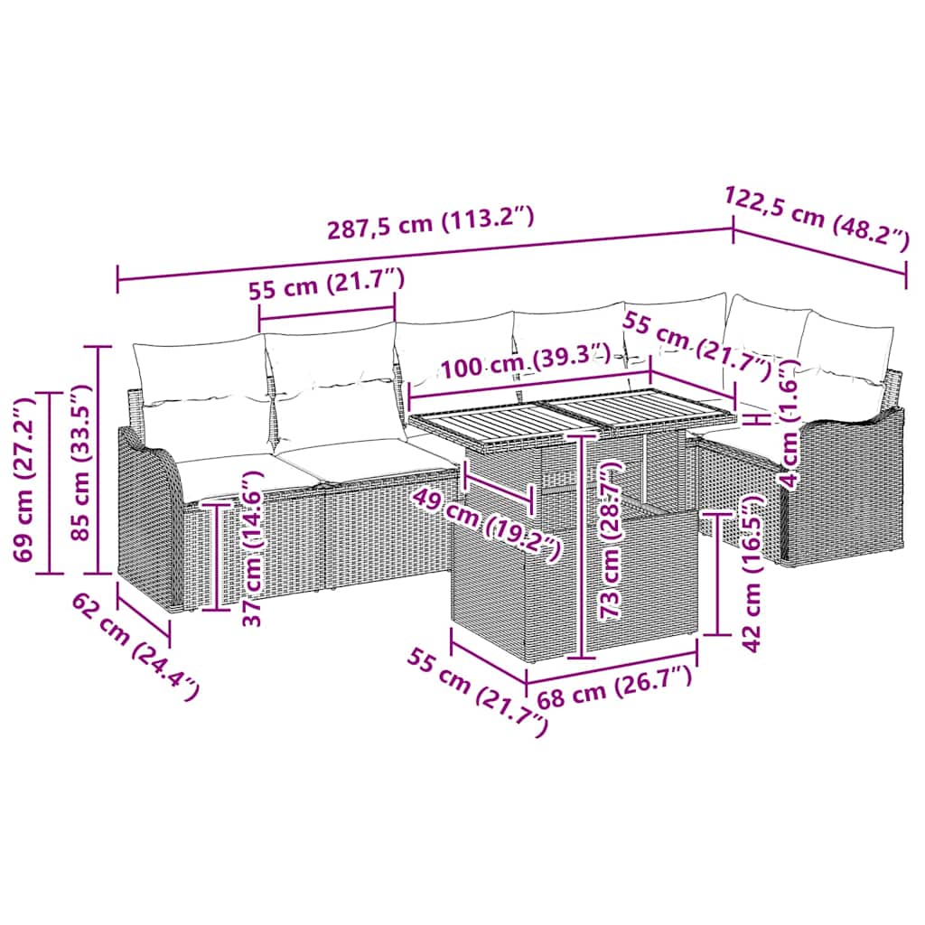 Ensemble de canapé de jardin 7 pc Gris Poly rotin